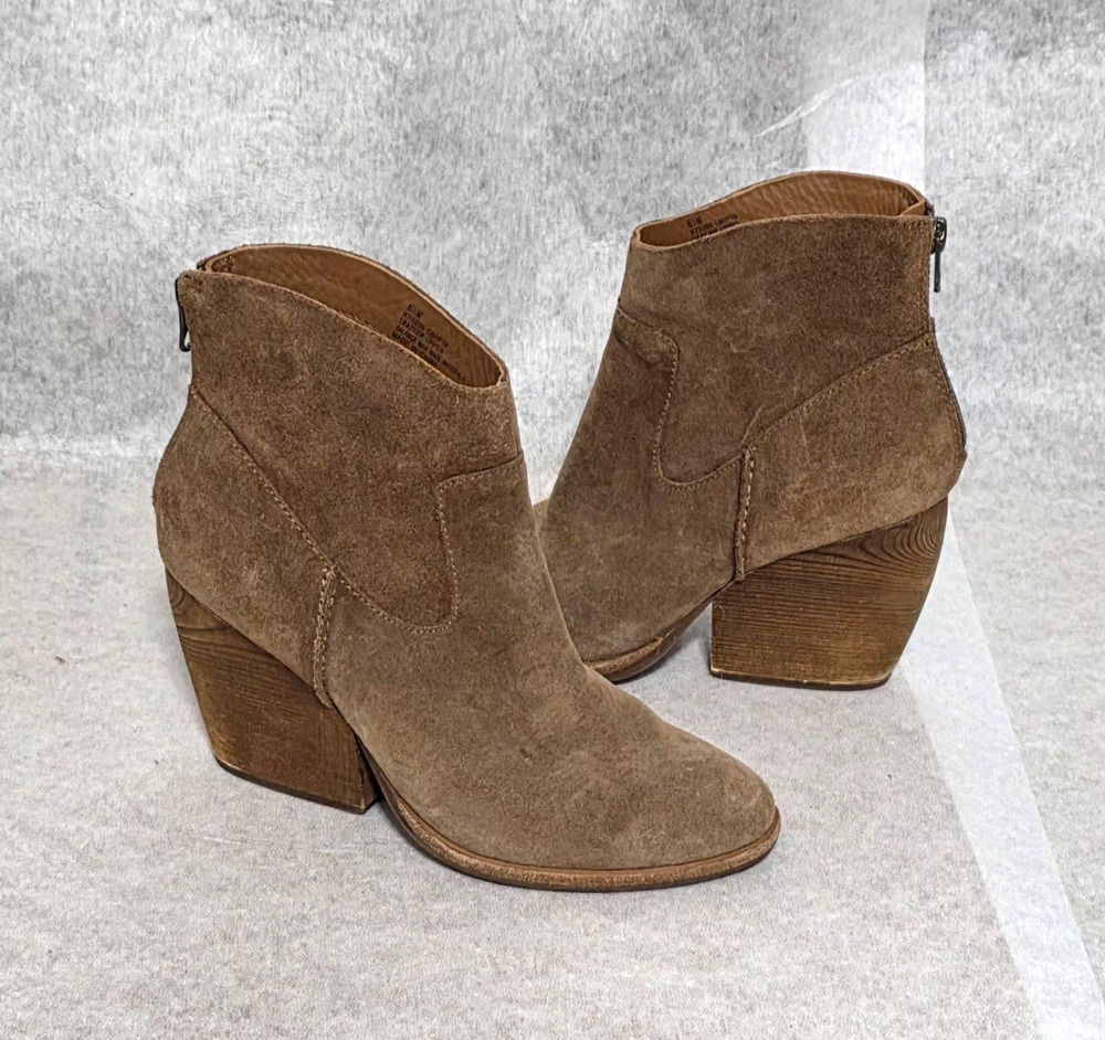 Kork-Ease Camber Suede Ankle Boots Brown Wood Stacked Heel Women's 6.5 M